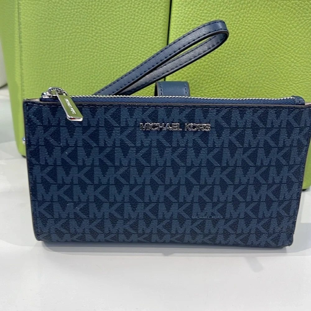 Michael Kors Jet Set Travel Large Double-Zip Wristlet-Wallet-PhoneHolder Admiral - Picture 16 of 16